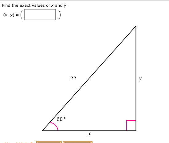 Answered: Find the exact values of x and y. (x,… | bartleby