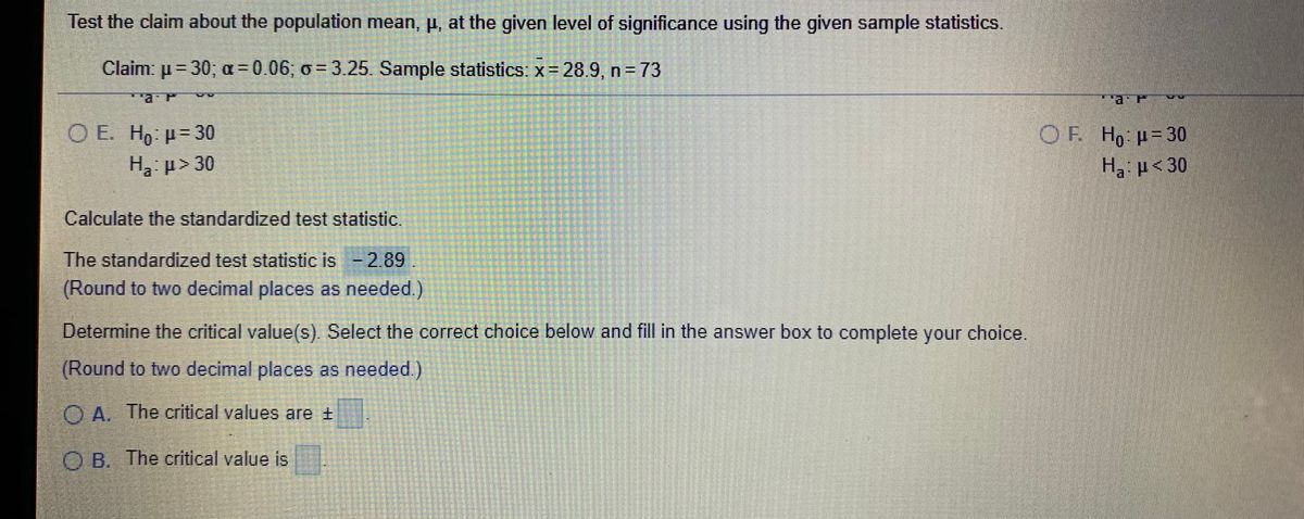 Answered Test The Claim About The Population Bartleby