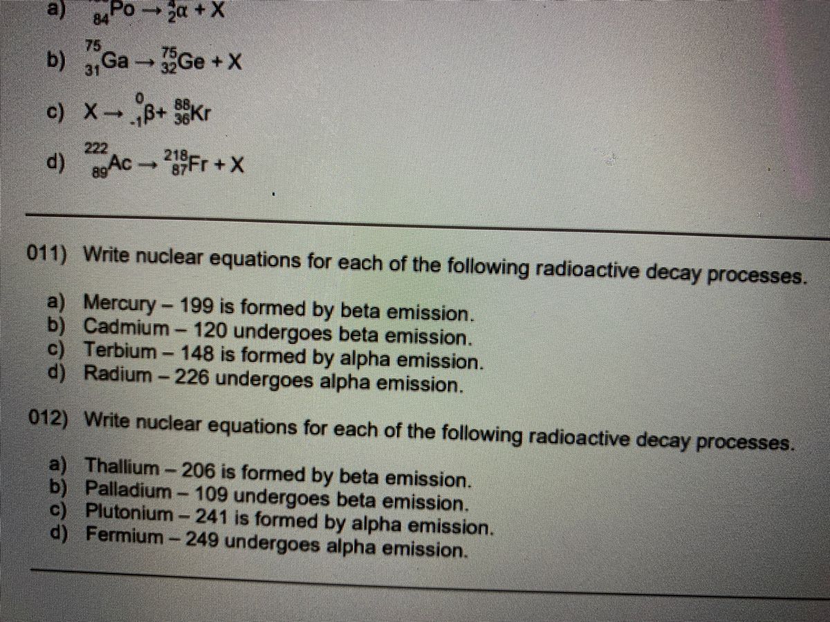 Answered: 28) Write nuclear equations for each  bartleby