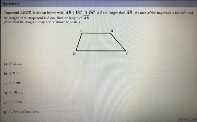 Answered: Question 6 Trapezoid ABCD is shown… | bartleby What Is The Area Of Trapezoid Abcd