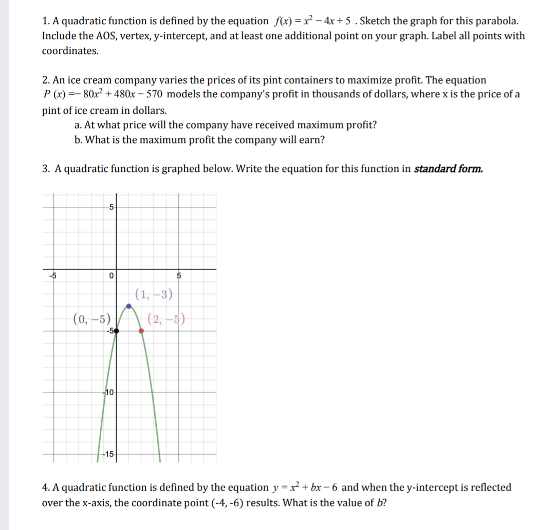 Answered 1 A Quadratic Function Is Defined By Bartleby