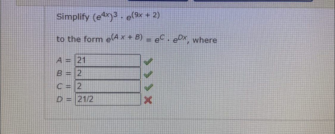 Answered Simplify Ex 3 E 9x 2 To The Form E Bartleby