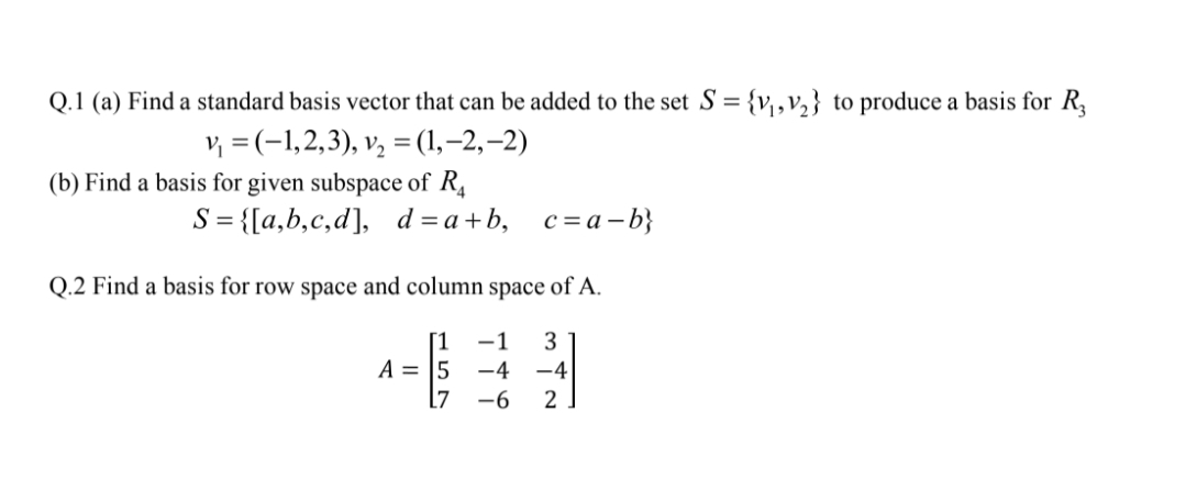 Answered Q 1 A Find A Standard Basis Vector Bartleby