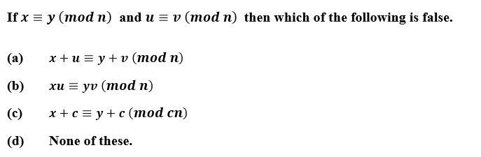 Answered If X Y Mod N And U V Mod N Then Bartleby