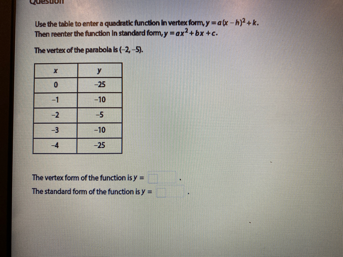 Answered Use The Table To Enter A Quadratic Bartleby