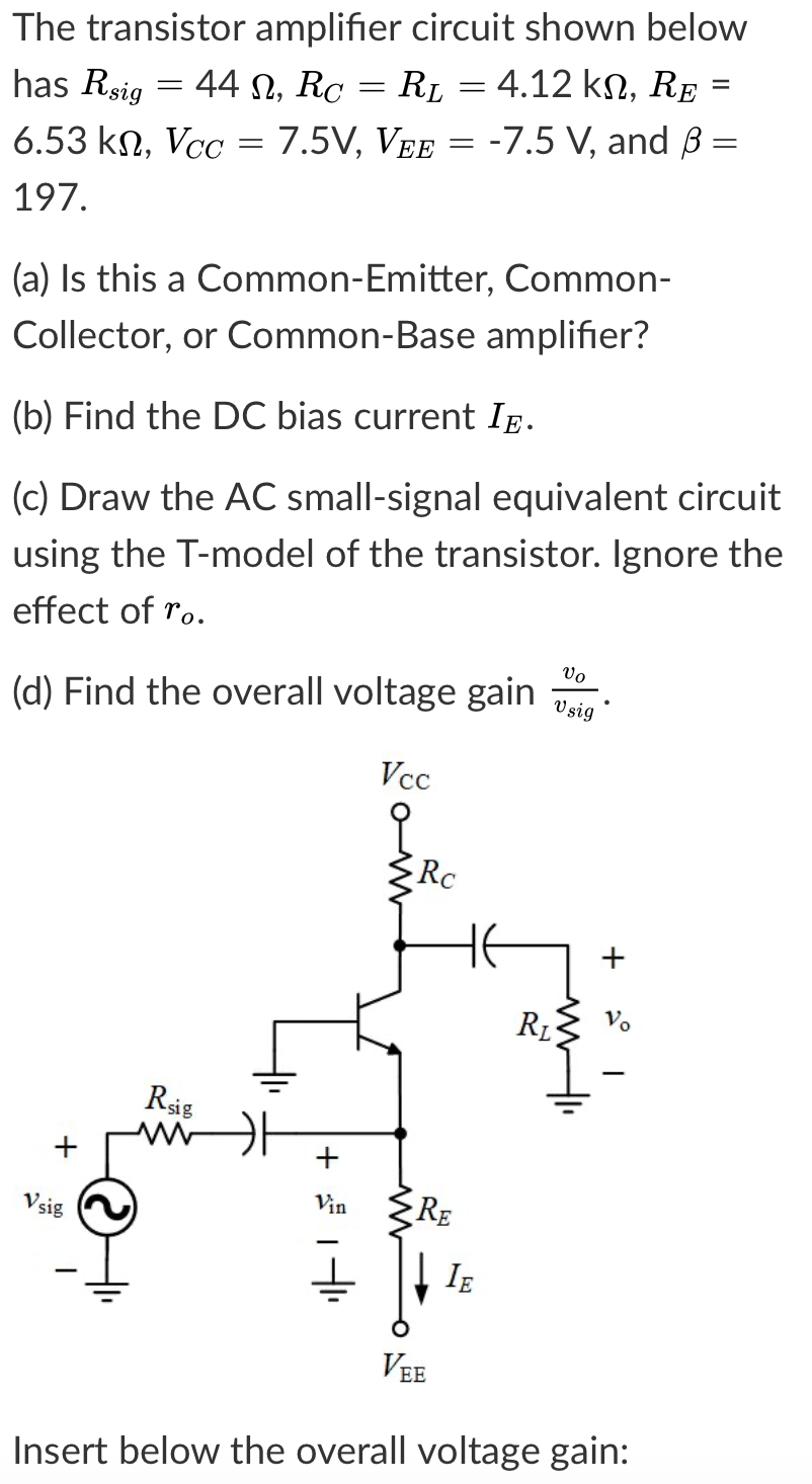 Answered The Transistor Amplifier Circuit Shown Bartleby