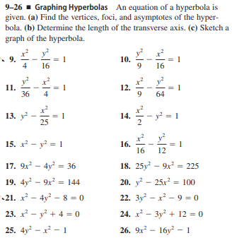 Answered: 9-26 - Graphing Hyperbolas An equation… | bartleby