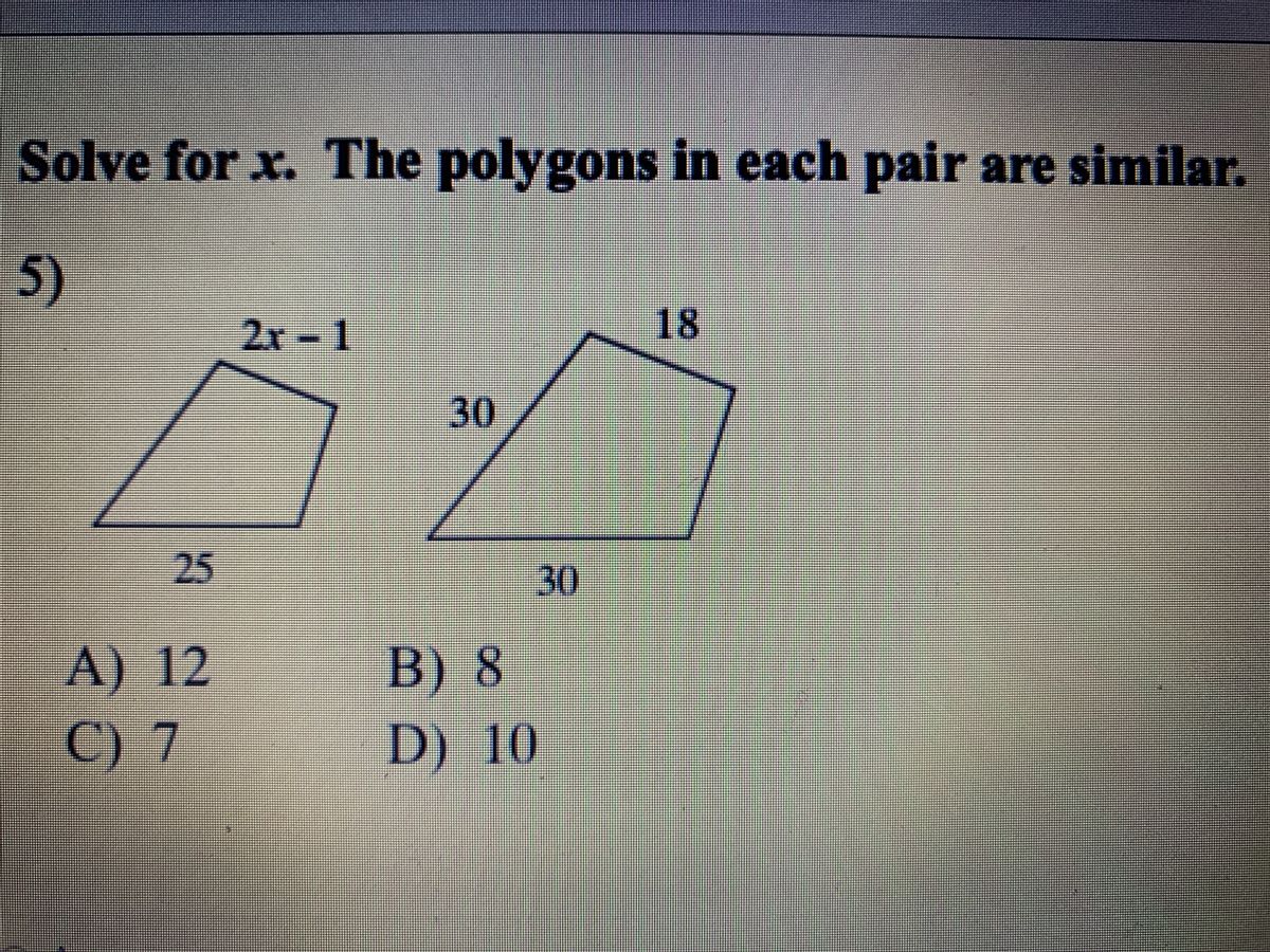 geometry assignment solve for x the polygons in each pair are similar