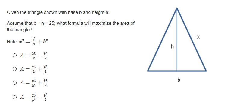 Answered: Given the triangle shown with base b… | bartleby