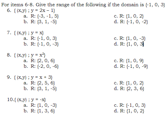 Answered For Items 6 8 Give The Range Of The Bartleby