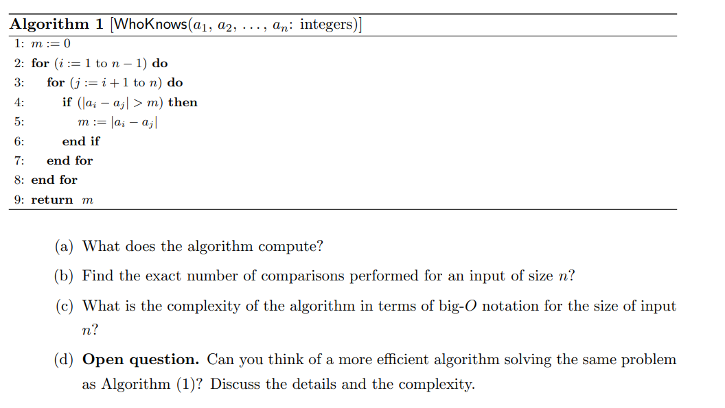 Answered Algorithm 1 Whoknows A1 An Bartleby