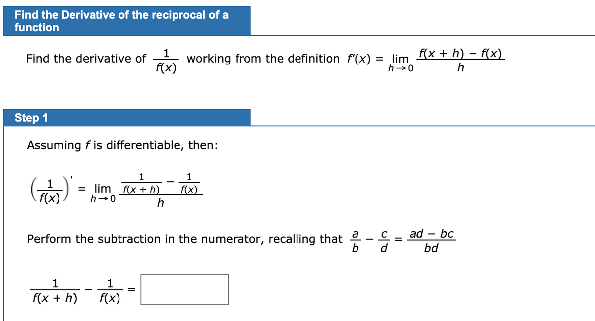 Answered Find The Derivative Of The Reciprocal Bartleby