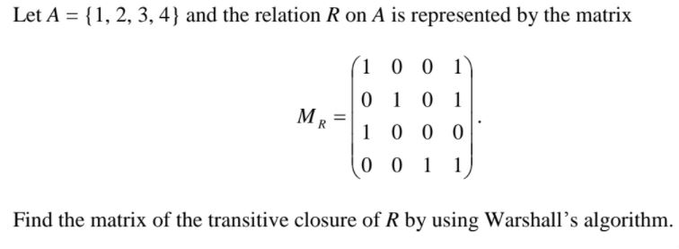 how to find transitive closure of a relation matrix