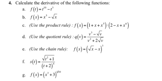 Answered 4 Calculate The Derivative Of The Bartleby