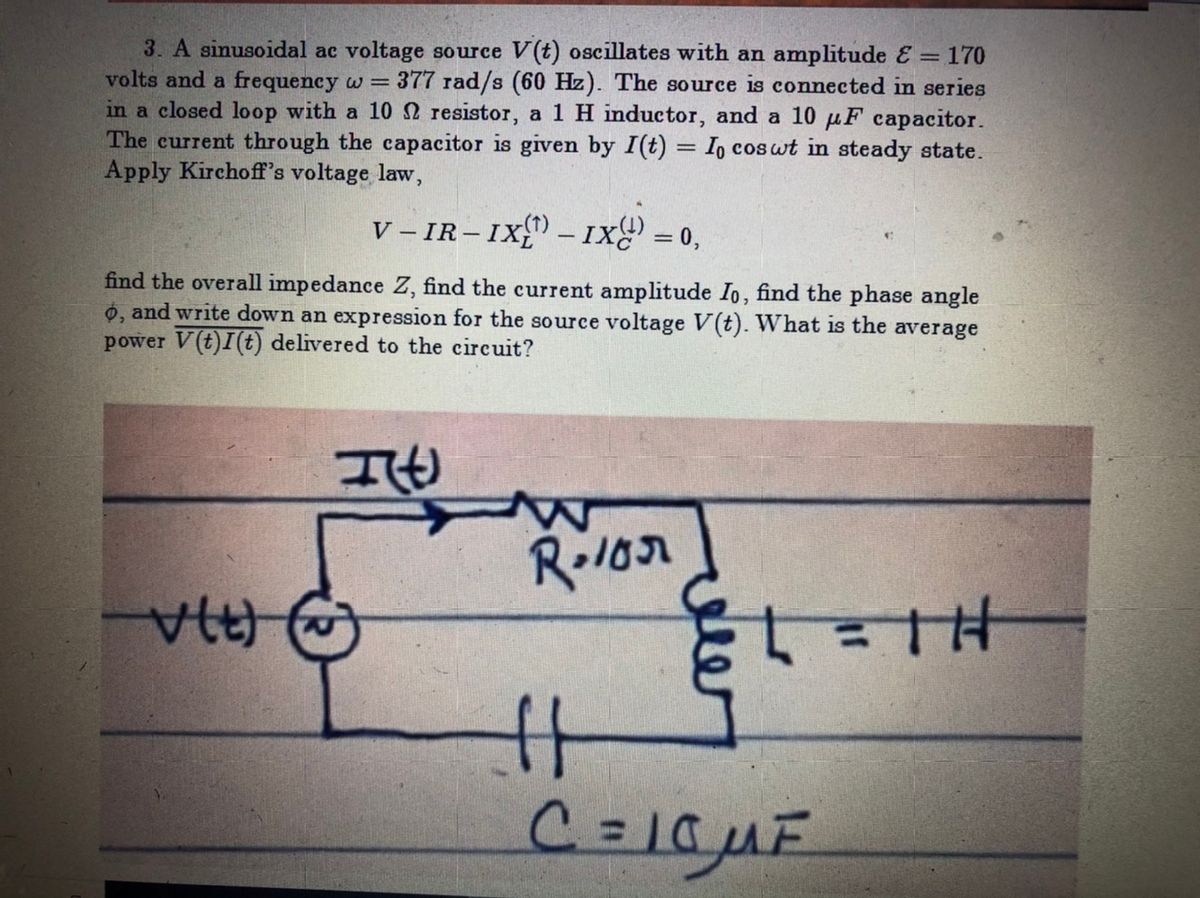 Answered 3 A Sinusoidal Ac Voltage Source V T Bartleby