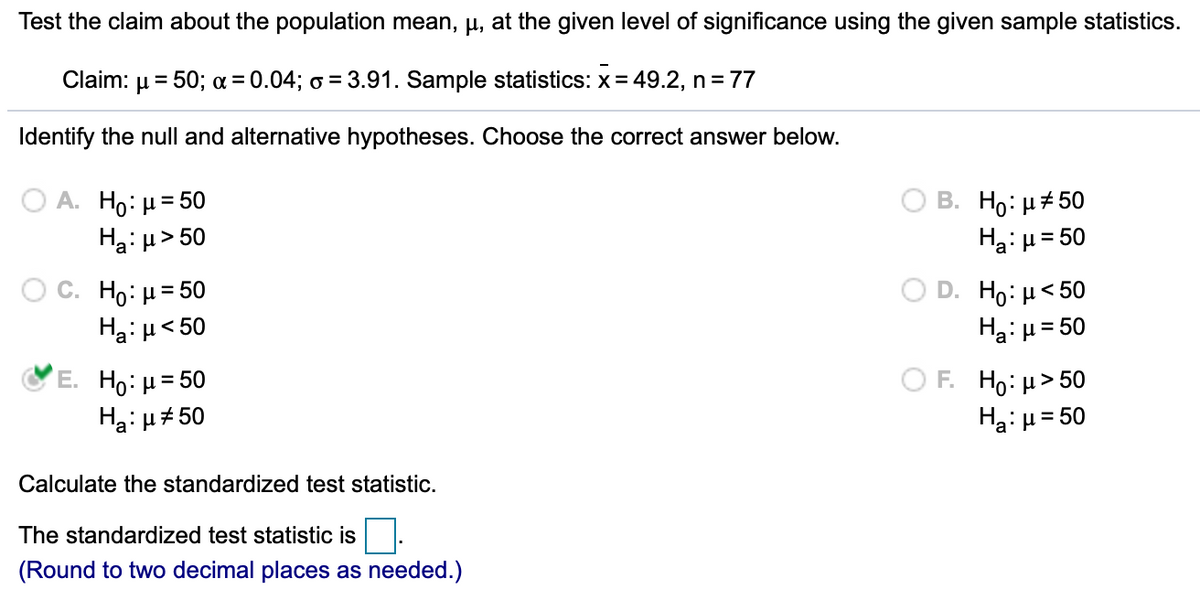 Answered Test The Claim About The Population Bartleby