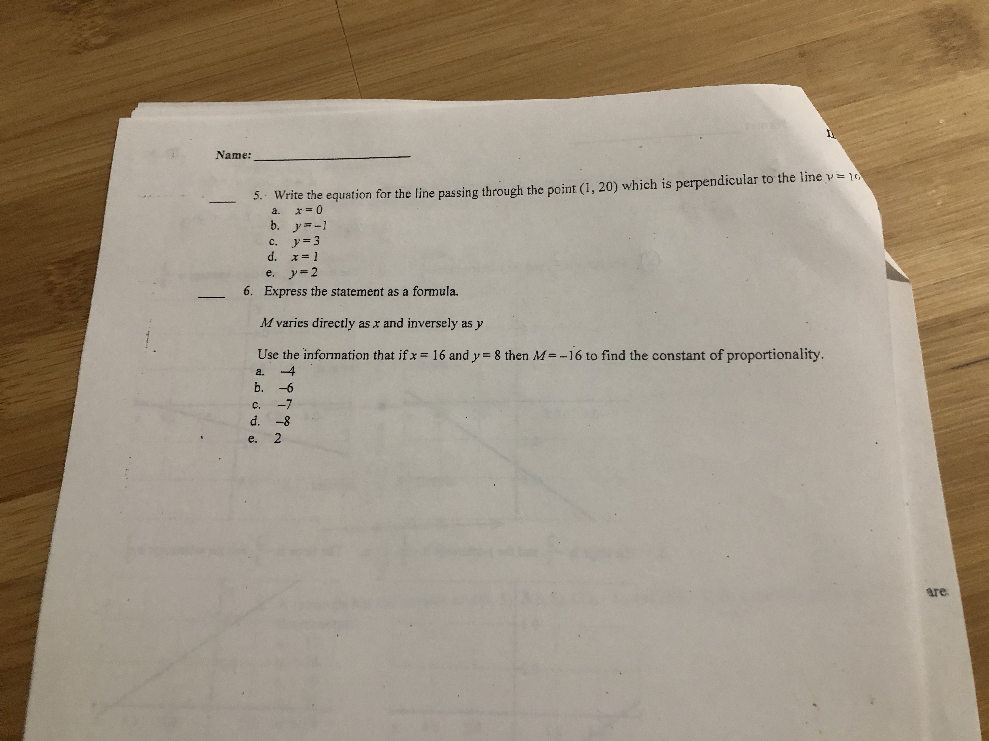 Answered Name 5 Write The Equation For The Bartleby