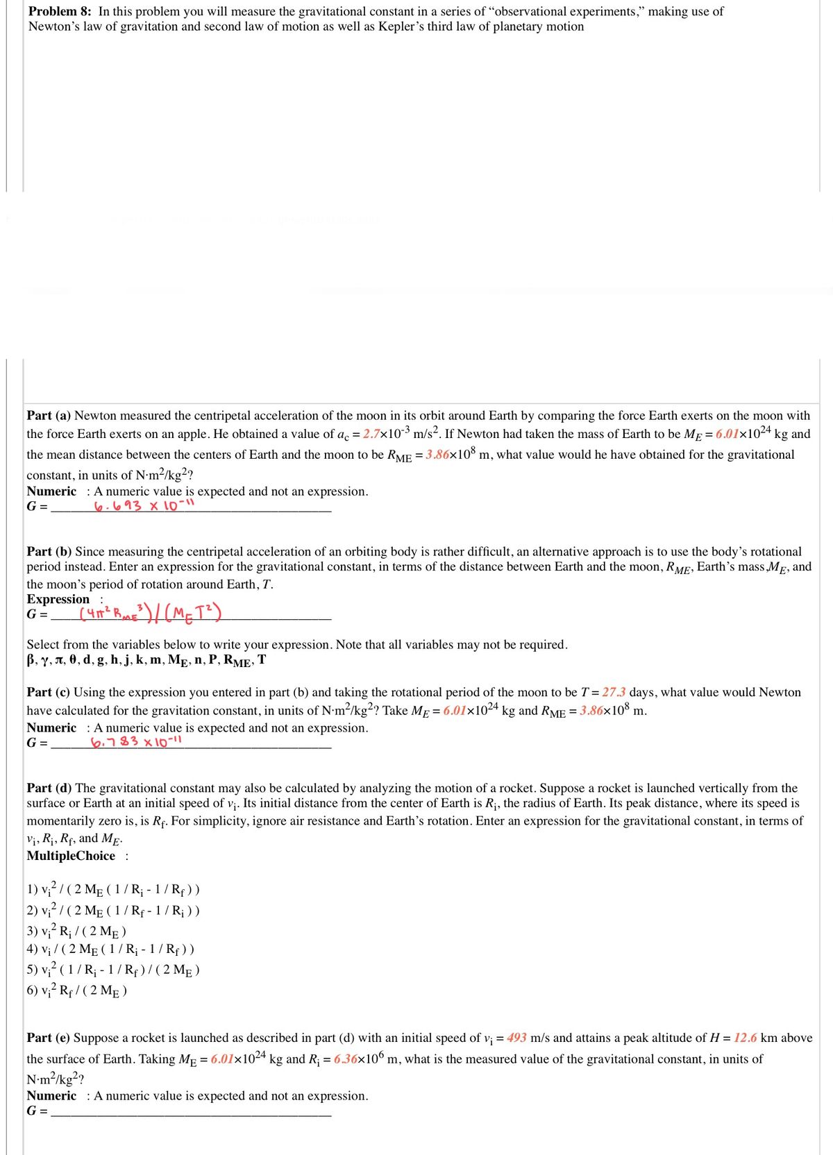 Answered Part D The Gravitational Constant May Bartleby