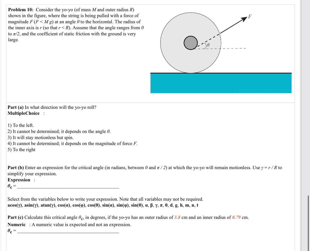 Answered Problem 10 Consider The Yo Yo Of Mass Bartleby