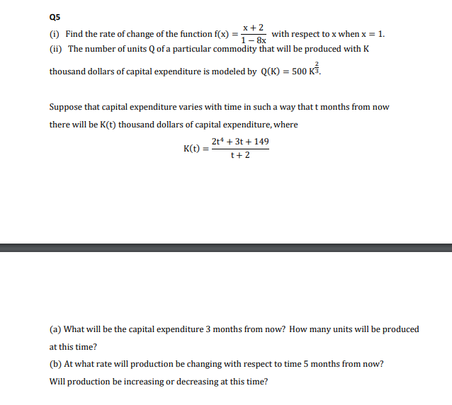 Answered Q5 1 Find The Rate Of Change Of The Bartleby