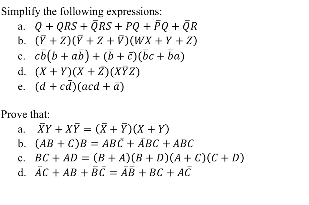 Answered Simplify The Following Expressions A Bartleby