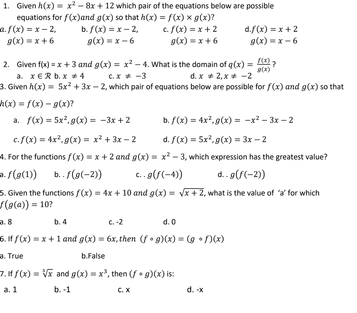 Answered 1 Given H X X2 8x 12 Which Pair Bartleby