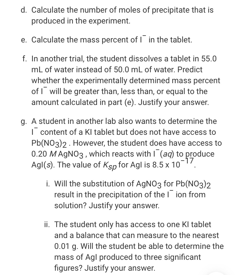 Answered Mass Of Ki Tablet 0 425 G Mass Of Bartleby