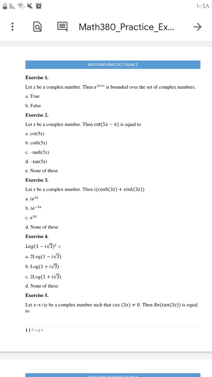 Answered Exercise 1 Let Z Be A Complex Number Bartleby