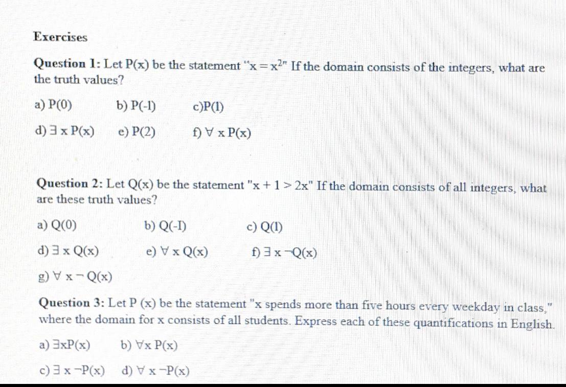 Answered Question 1 Let P X Be The Statement X Bartleby