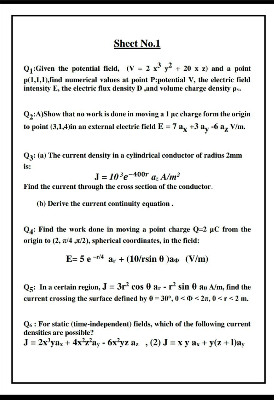 Answered 3 Q1 Given The Potential Field V 2 Bartleby