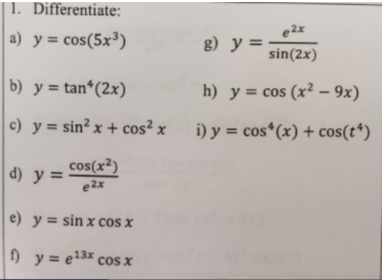 Answered 1 Differentiate A Y Cos 5x E 2x Bartleby