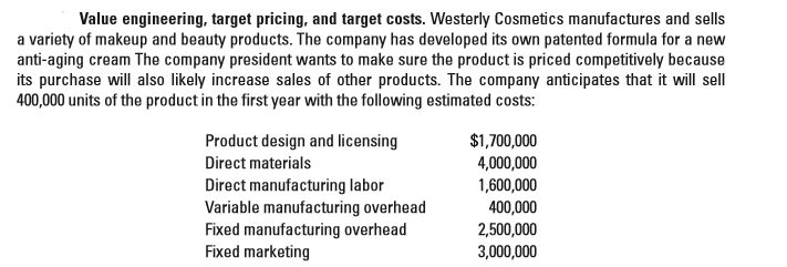 Answered: Value engineering, target pricing, and… | bartleby