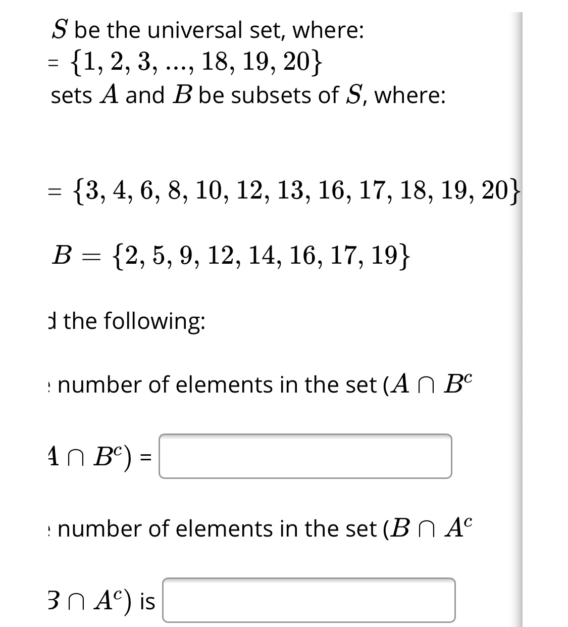 Answered The Number Of Elements In The Set A N Bartleby