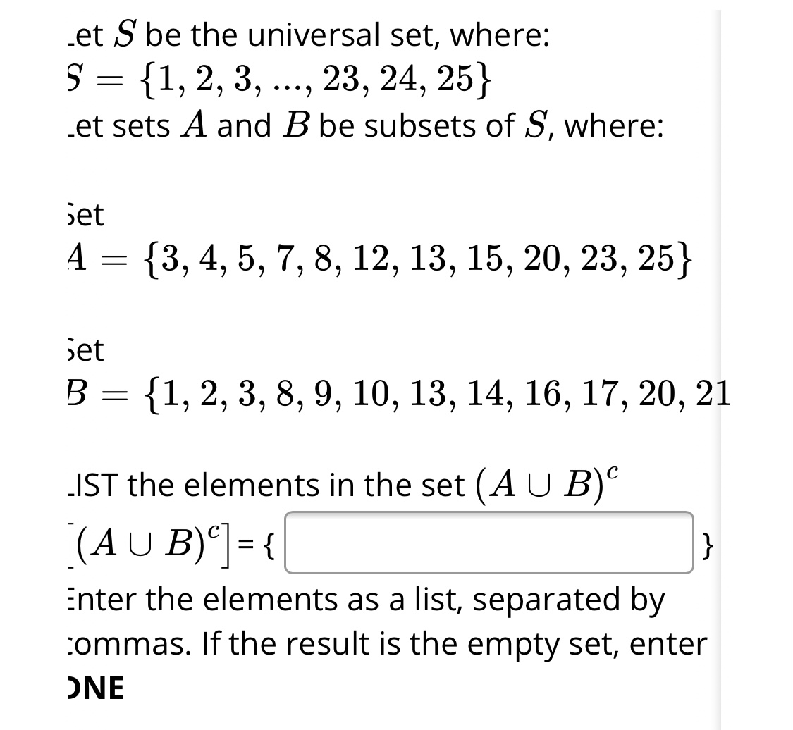 Answered Et S Be The Universal Set Where 1 Bartleby