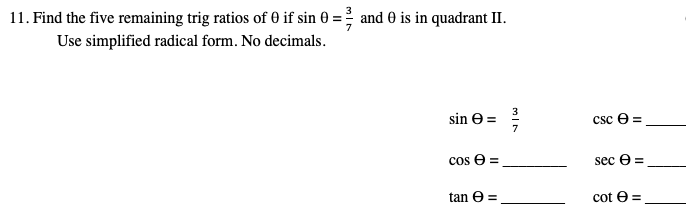 Answered 11 Find The Five Remaining Trig Ratios… Bartleby