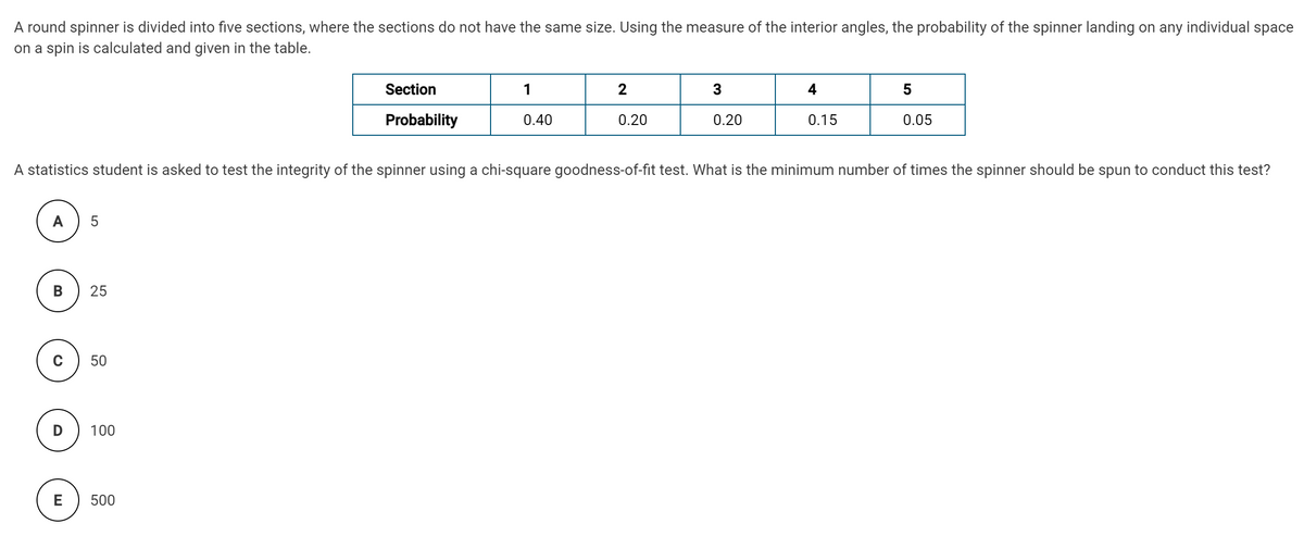 Answered: A round spinner is divided into five… | bartleby