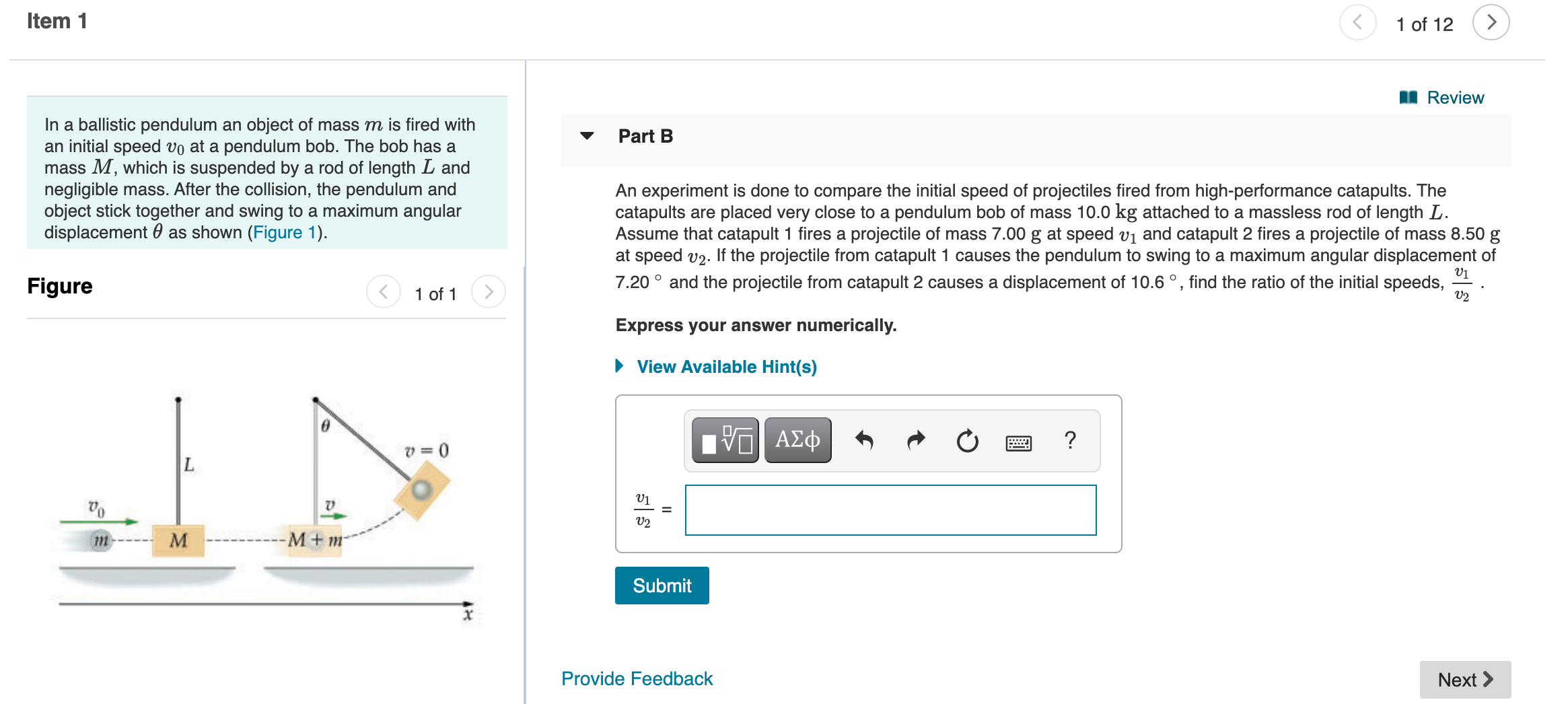 Answered: In a ballistic pendulum an object of… | bartleby