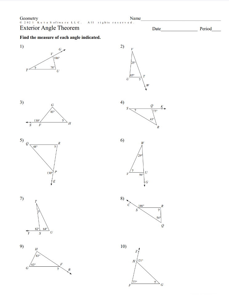 Answered: Exterior Angle Theorem Date Find the… | bartleby