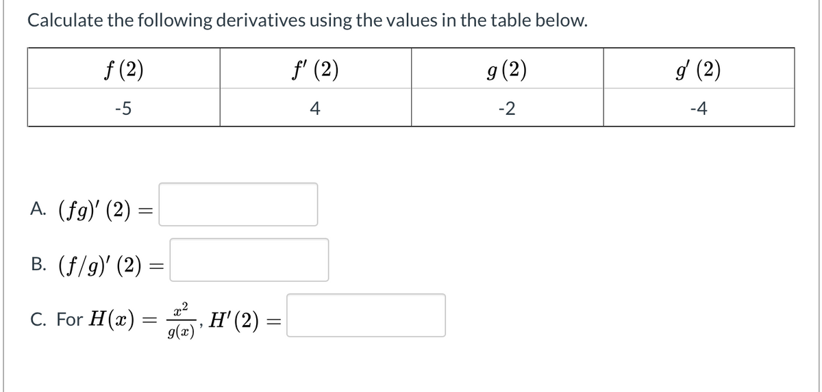 Answered Calculate The Following Derivatives Bartleby