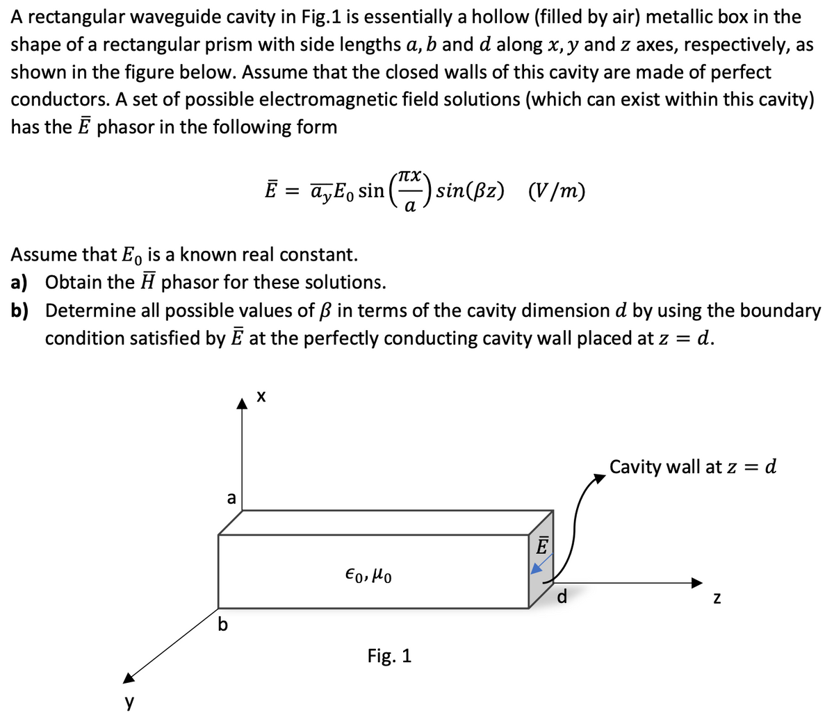 Answered A Rectangular Waveguide Cavity In Fig 1 Bartleby