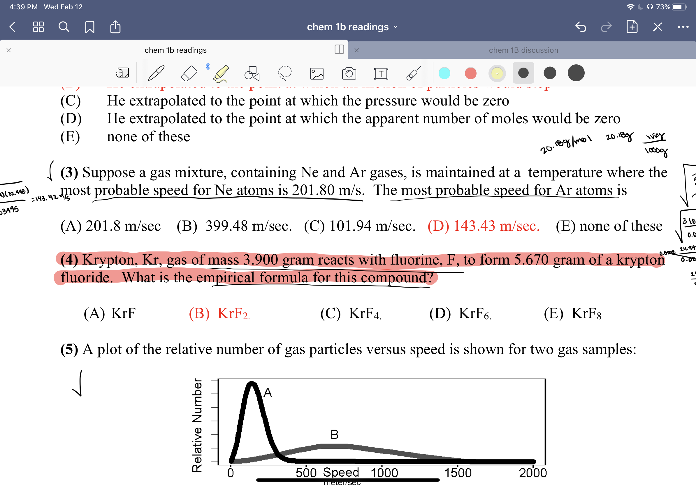 Answered 4 39 Pm Wed Feb 12 A 73 Chem 1b Bartleby