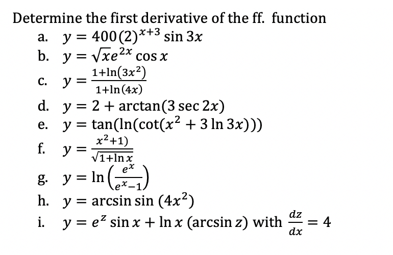 Answered Determine The First Derivative Of The Bartleby
