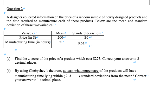 Answered Standard Deviation Variable Price In Bartleby