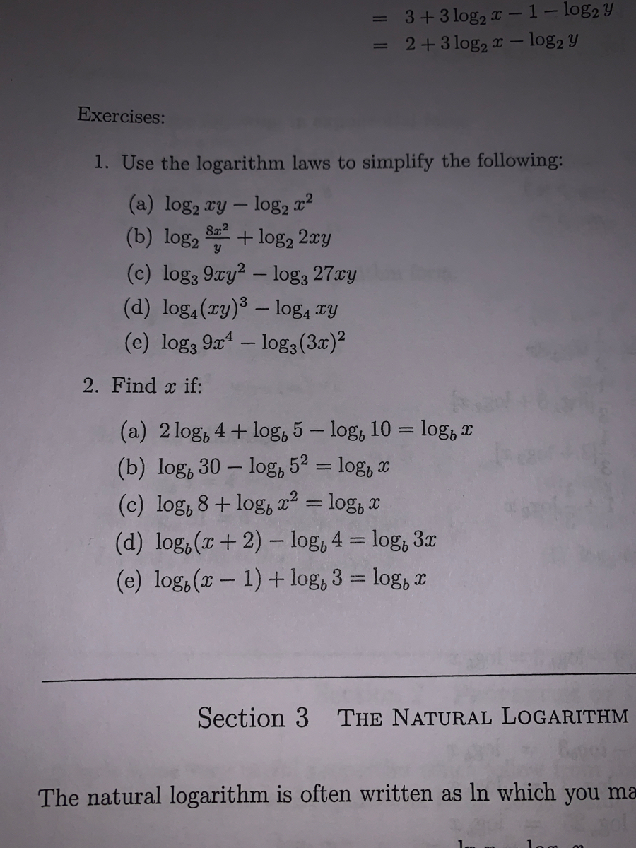 Answered Exercises 1 Use The Logarithm Laws To Bartleby