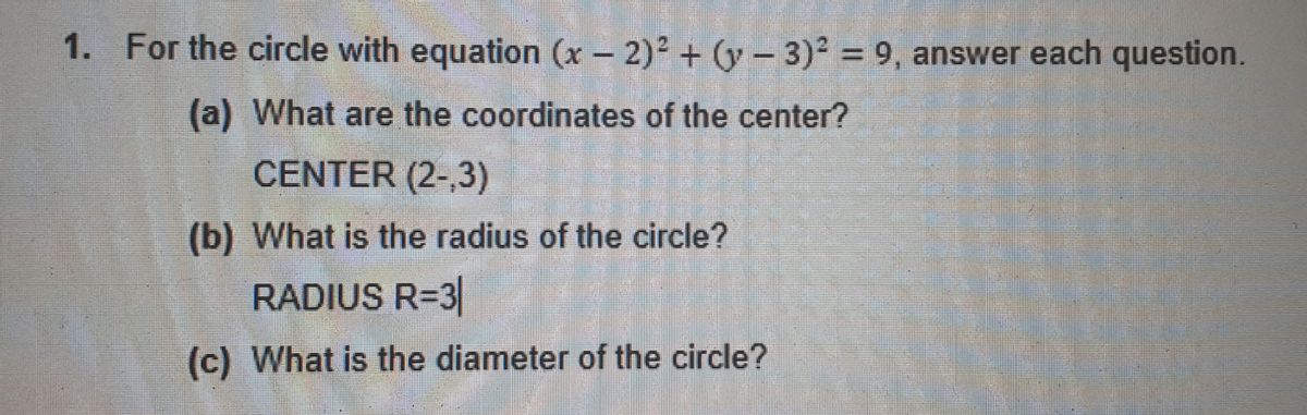 Answered 1 For The Circle With Equation X Bartleby