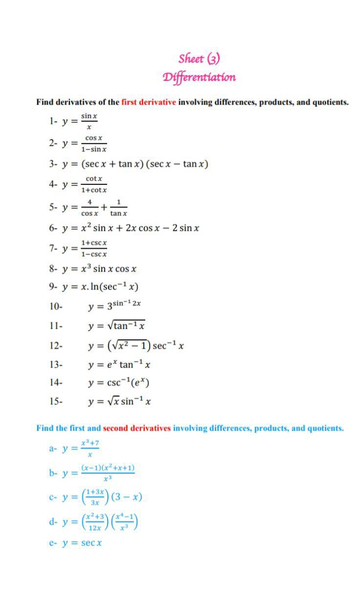 Answered Find Derivatives Of The First Bartleby