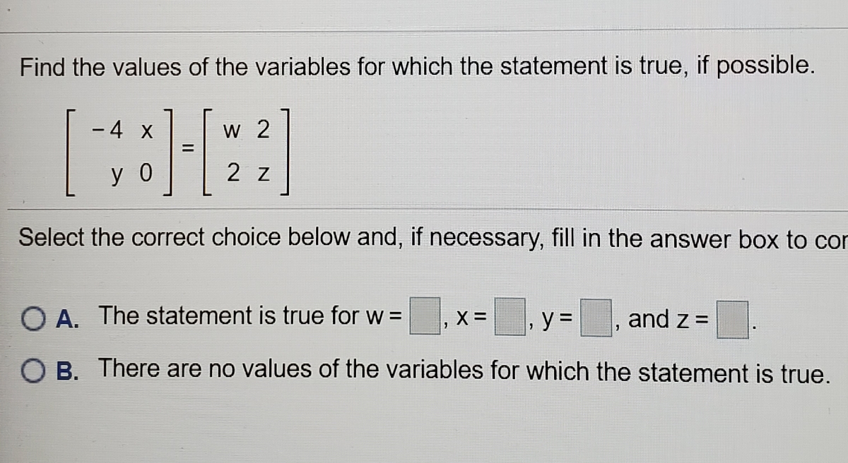 Answered Find The Values Of The Variables For Bartleby