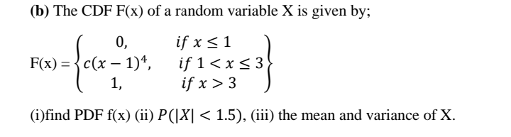 Answered B The Cdf F X Of A Random Variable X Bartleby