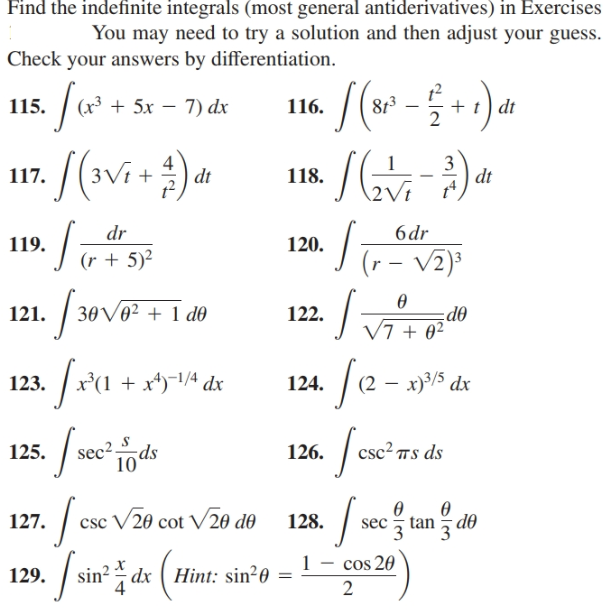 Answered: Find the indefinite integrals (most… | bartleby