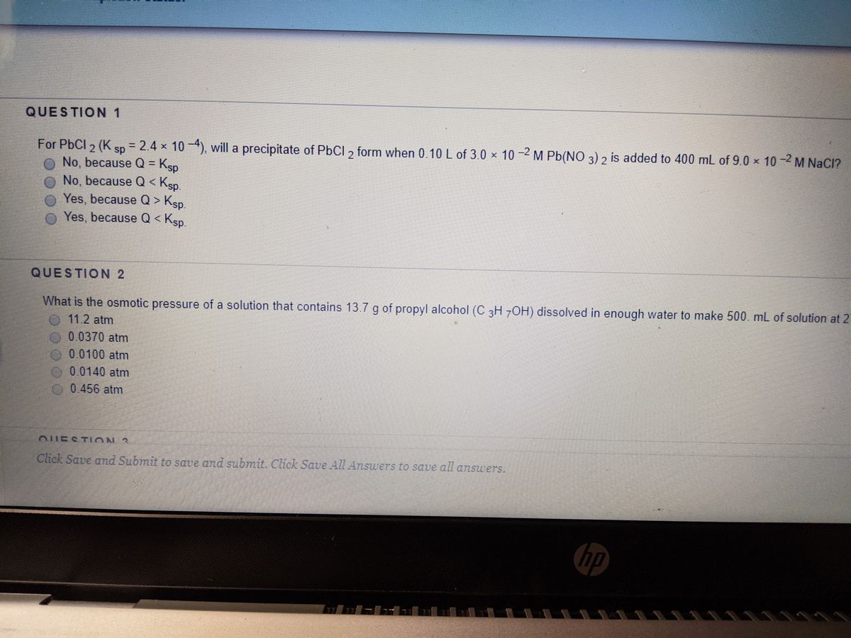 Answered Question 1 For Pbcl 2 K Sp 2 4 X 10 Bartleby